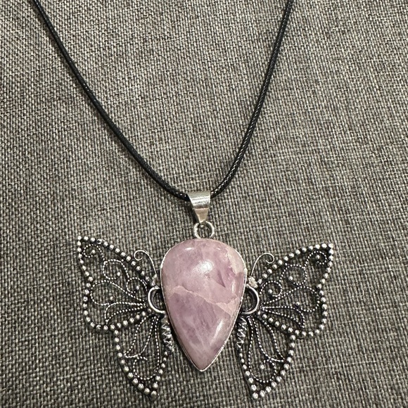 925 Sterling Silver Jewelry - Delicate Pink Butterfly Pendant Necklace